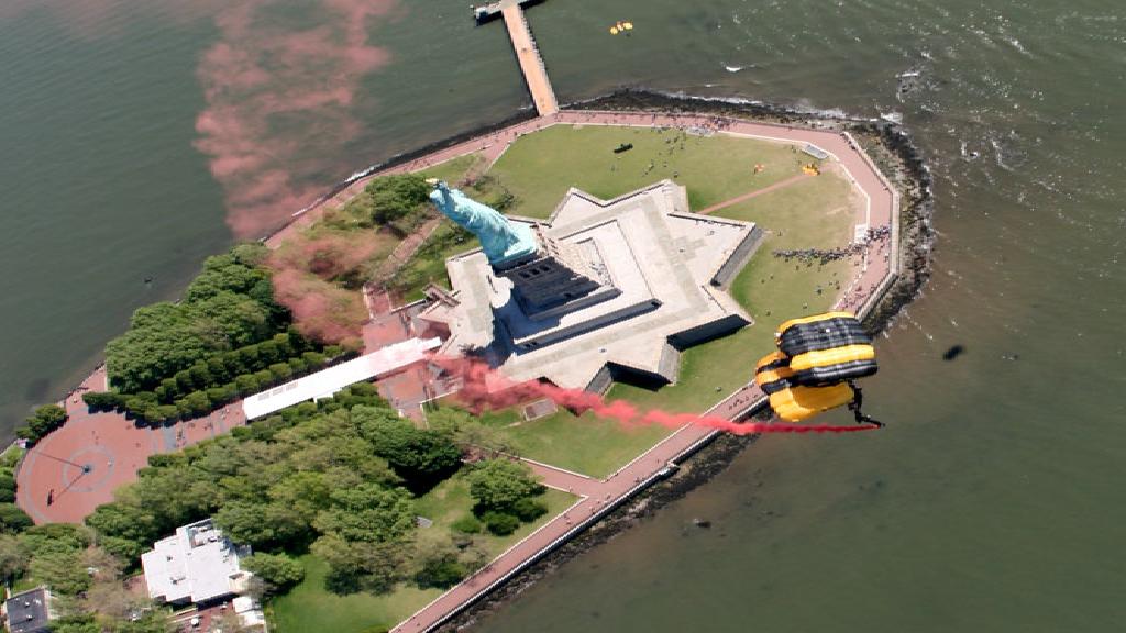 The Golden Knights land at Statue of Liberty in New York City